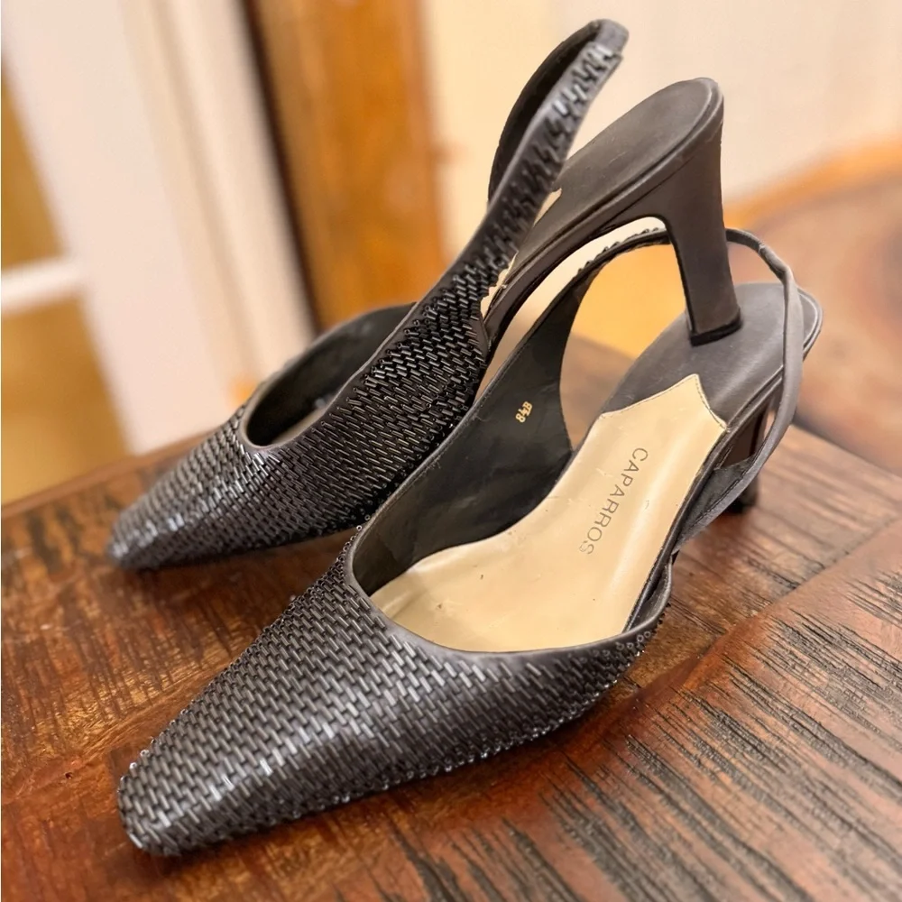 Chic Black Woven Slingback Heels - Picture 2 of 2